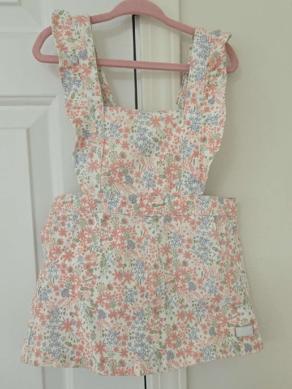7 For All Mankind Floral Overall Skirt - White with Pink, Blue & Green